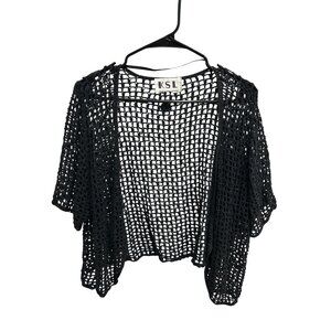 KSL Open Weave Crochet Cardigan Shrug Bolero Solid Black Cropped Cover Up